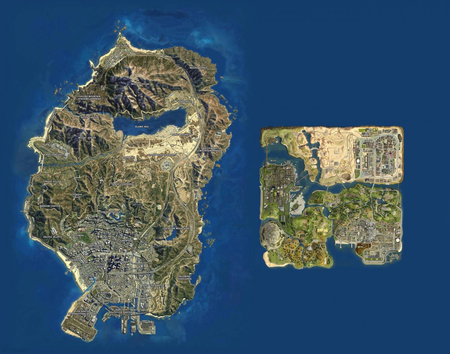 Сравнение карт Grand Theft Auto 5 и Grand Theft Auto San Andreas